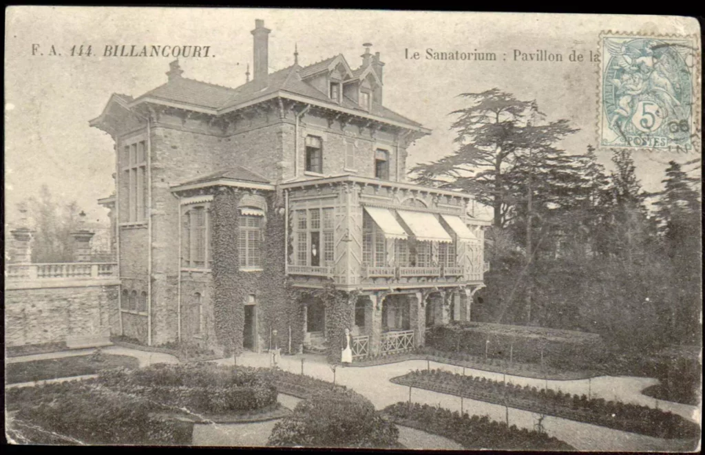 Billancourt, le Sanatorium : le pavillon de la Direction, carte postale, 1906. Archives municipales de Boulogne-Billancourt