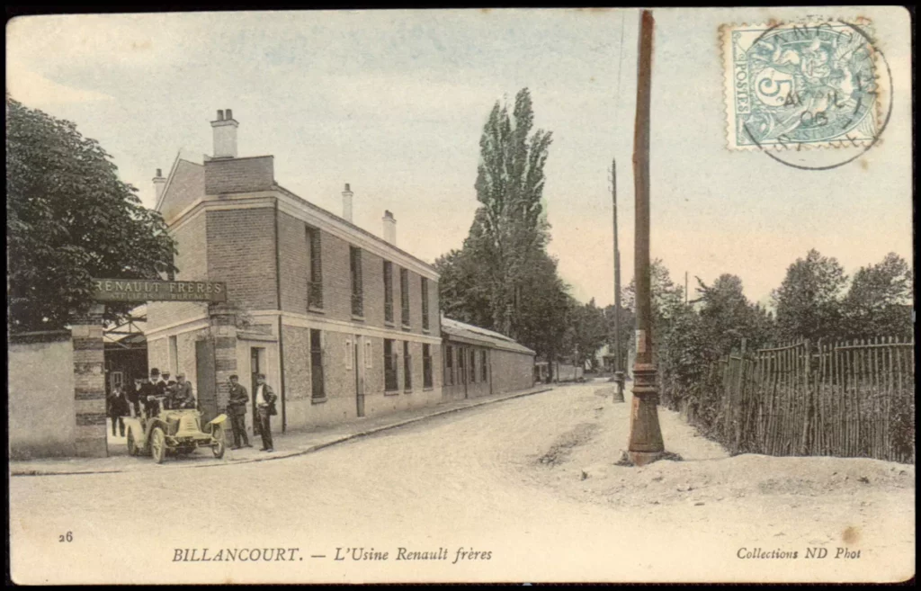 Billancourt, l’usine Renault Frères, entrée principale, carte postale, 1906. Archives municipales de Boulogne-Billancourt