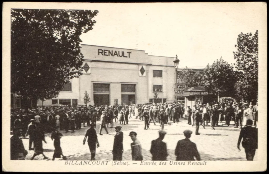 Billancourt (Seine), Entrée des Usines Renault, carte postale, vers 1920. Archives municipales de Boulogne-Billancourt