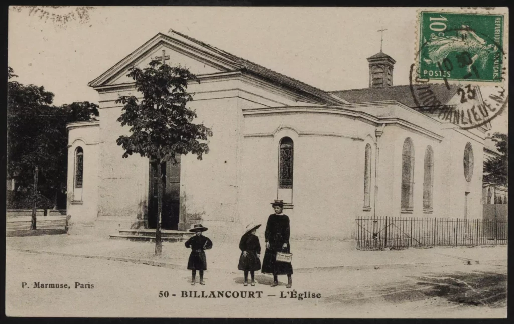 Billancourt, l’église, carte postale, 1922. Archives municipales de Boulogne-Billancourt