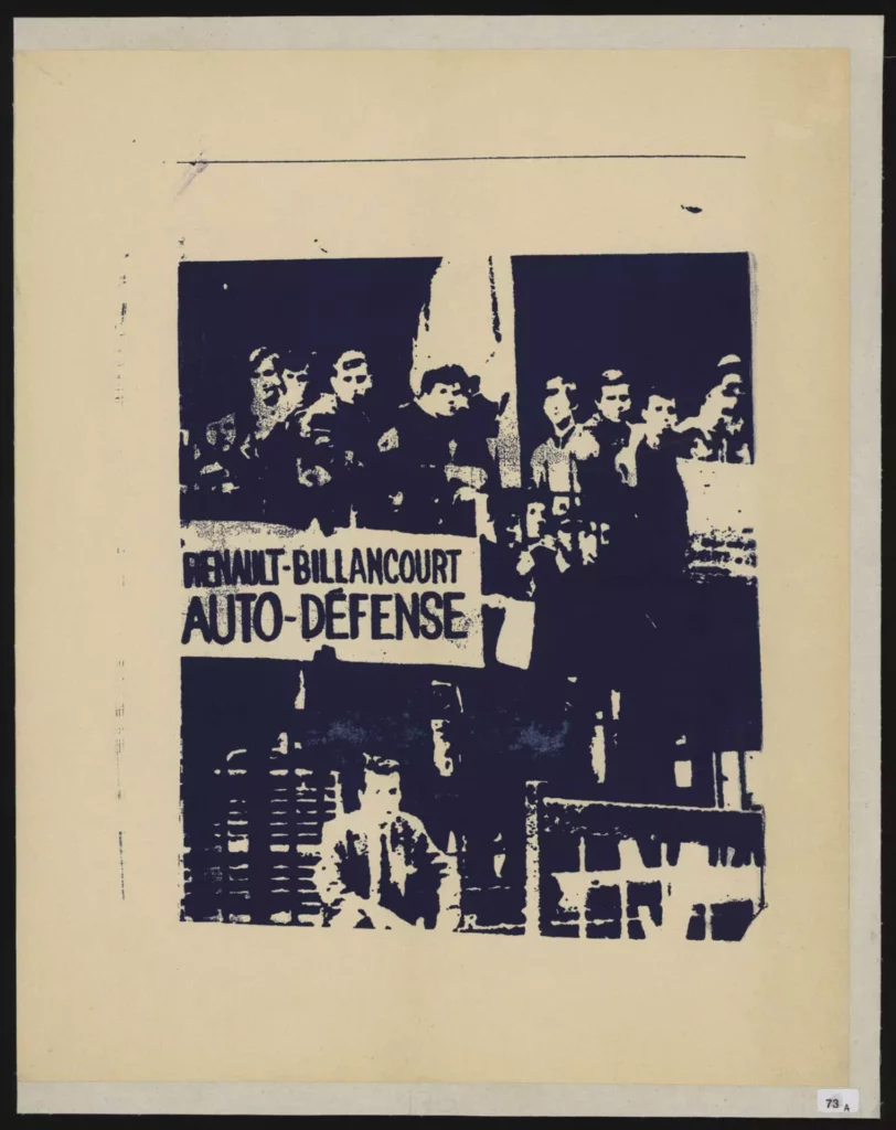 Ateliers Populaires des Beaux-arts de Paris, Renault-Billancourt auto-défense, 1968. Sérigraphie sur papier, 55,5 x 44 cm. © Droits réservés. Musées de la ville de Boulogne-Billancourt